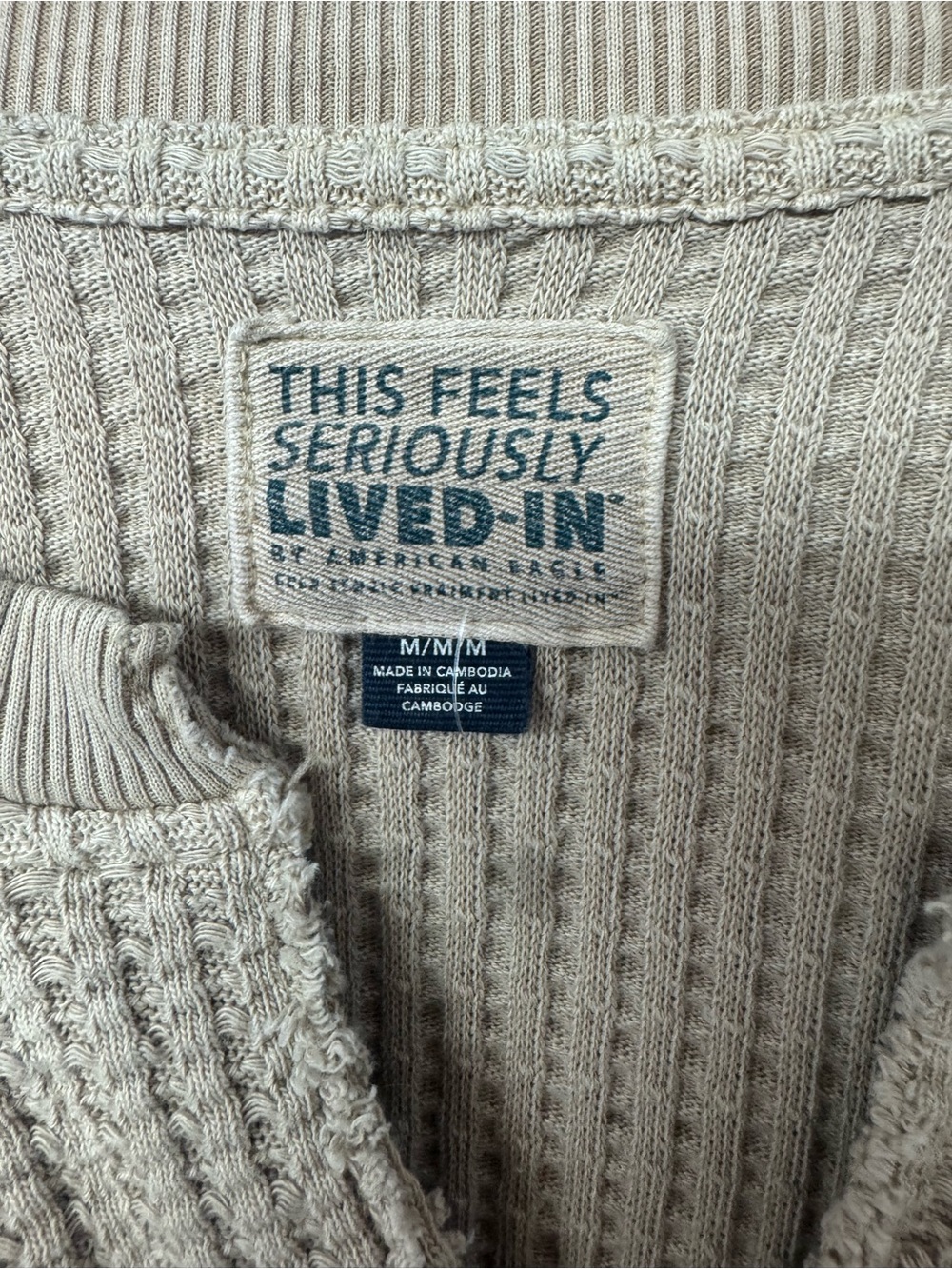 American Eagle Seriously Lived In Waffle Knit Pullover Top Beige Medium Boho C2 - Picture 6 of 12